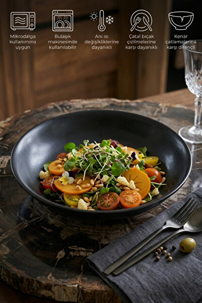 Keramika طبق سلطة ونودلز بيرجامون أسود احترافي من هوريكا 26 سم 1 قطعة