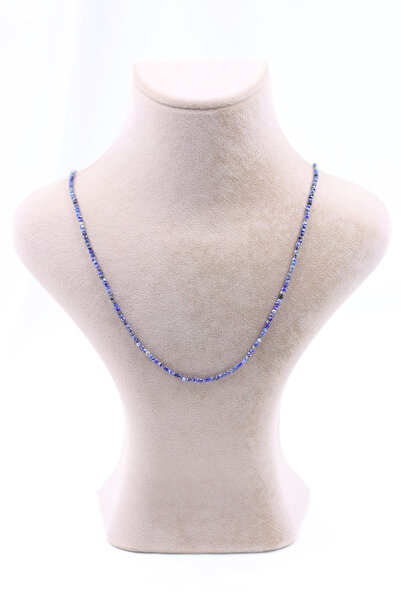 SAURACHI Lapis Lazuli Stone Necklace Natural Stone Faceted Cut 2-3 mm