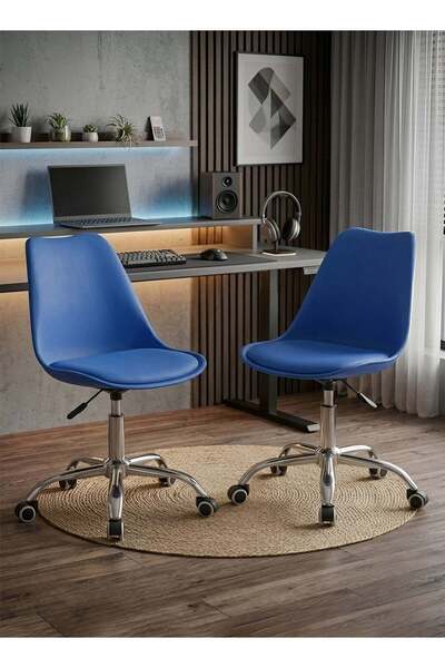 Taimi Set-2 Modern Blue Office Chair, Swivel Adjustable Height, Padded Seat, ...