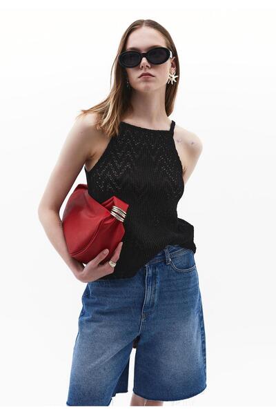 OXXO Halter Neck Cotton Tank Top - BLACK