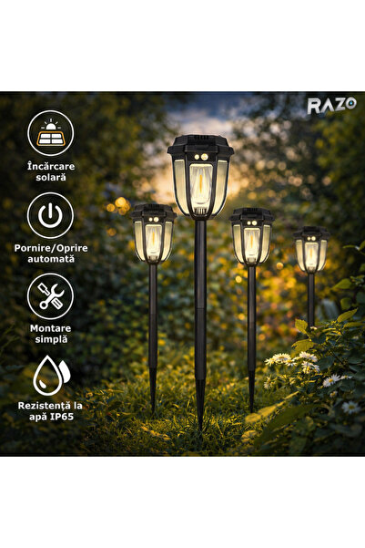 Razo Σετ 4 ηλιακών λαμπτήρων με αισθητήρα κίνησης, LED 1200lm, Αδιάβροχα, 3 λ...