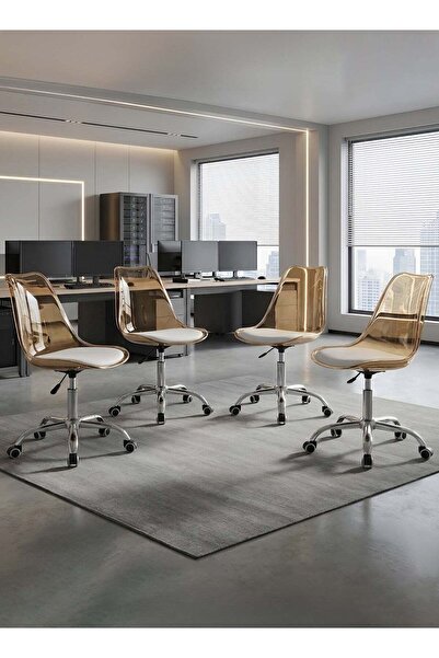 Taimi Set-4 Modern Clear Brown Office Chair, Swivel Adjustable Height, Padded...