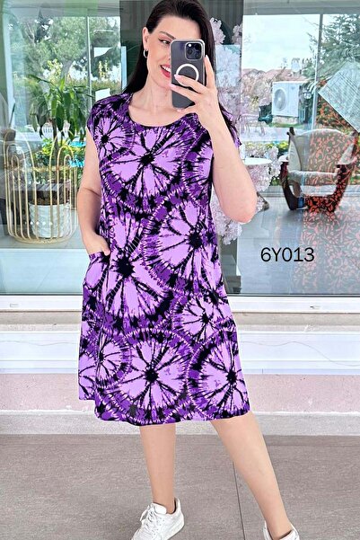 İnce Topuk Φόρεμα βισκόζης με μπροστινή τσέπη 6y013