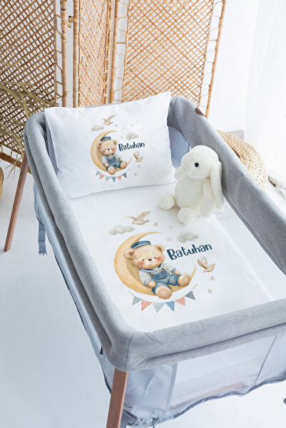 Lilabio %100 Pamuk Saten İsme Özel 70x120 Park Yatak Nevresim Seti Kaptan Ayıcık