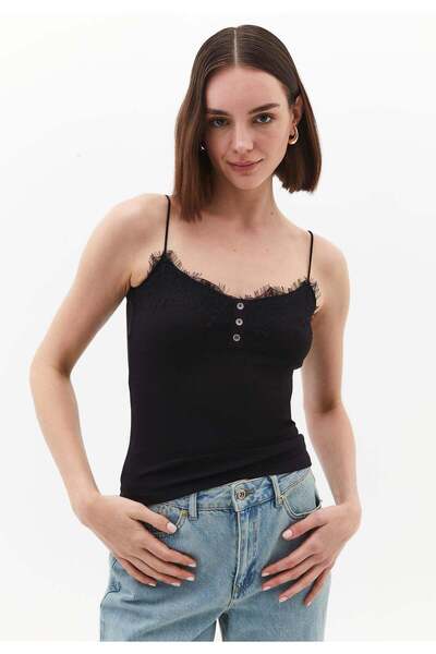 OXXO V Neck Strap Tank Top - BLACK