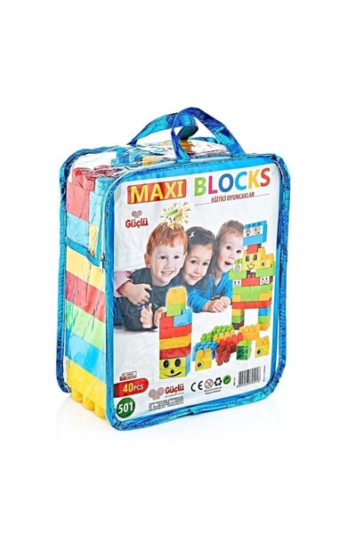 Güçlü Toys Комплект от 40 многоцветни кубчета Макси Блокс в торбичка