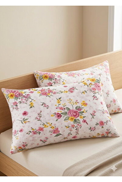 NİĞTEX Σετ 2 μαξιλαροθήκες 50x70 Ρομαντικό βαμβακερό με μοτίβο λουλουδιών τρι...