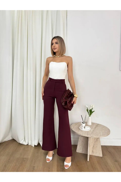 Misscix Γυναικεία παντελόνια σε μπορντό χρώμα