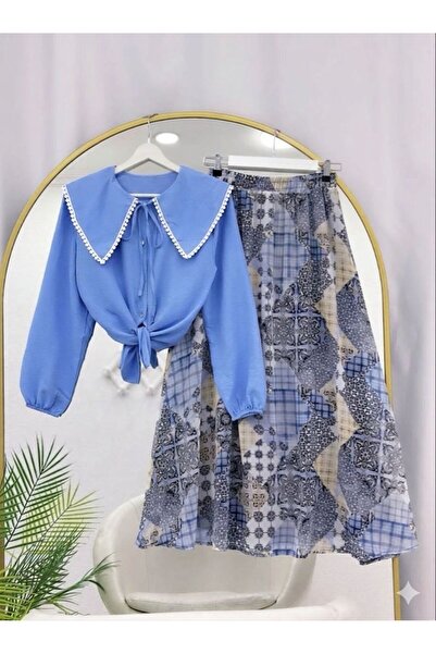 VOLT CLOTHİNG Λευκό πουκάμισο με σχέδιο φύλλων και ελαστική μέση, φούστα από ...