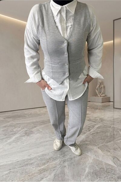 DEMOİSELLE Γυναικείο Μίνι Γιλέκο με Μηδενικά Μανίκια και Λαιμόκοψη V & Σετ Πα...