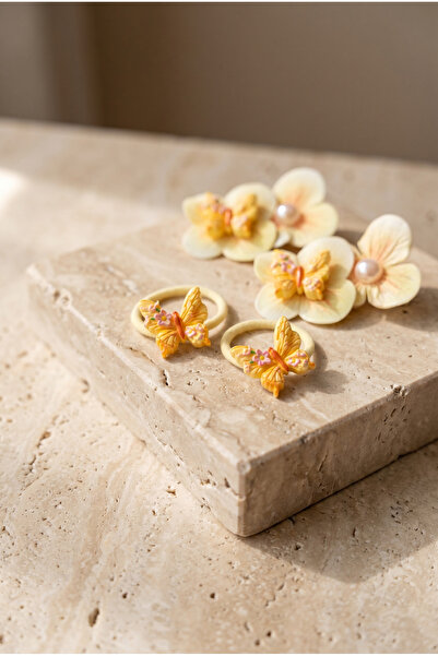 Katia&Bony Σετ 4 τεμαχίων λουλουδάτων κίτρινων αγκράφες με αξεσουάρ