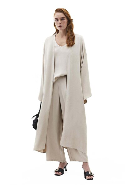 OXXO Long Embroidered Detail Oversize Kimono - FEATHER GRAY
