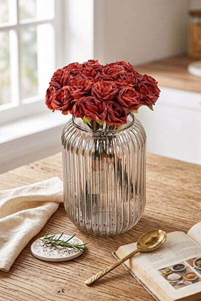 Yapay Çiçek Deposu Τεχνητό Λουλούδι 9 τεμαχίων Μπουκέτο Aqua Rose 26 εκ. Φλογ...