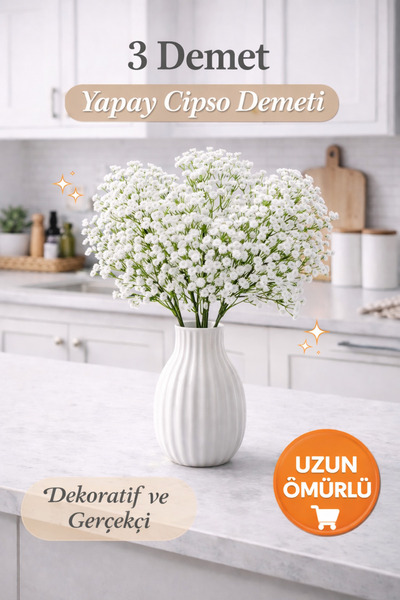 Önder Çiçekçilik Yapay Cipso Demeti 3’lü Set | Doğal Görünümlü Dekoratif Çiçek