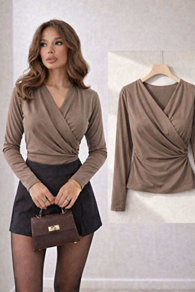 peri tower ΝΕΟ ΠΡΟΪΟΝ Γυναικεία Μπλούζα με διπλό στήθος και λαιμόκοψη V, μακρ...