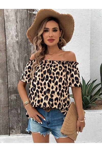 DRESSIFY WOMEN’S FASHION Γυναικεία μπλούζα με βολάν με λεοπάρ μοτίβο μικρού υ...