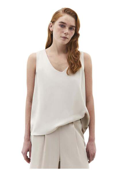 OXXO U Neck Tank Top With Button Details - FEATHER GRAY