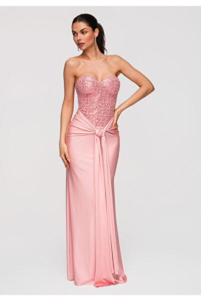 Larica Damen Abendkleid Maxi Pailletten Korsett LA-OM-DLR349 Rosa