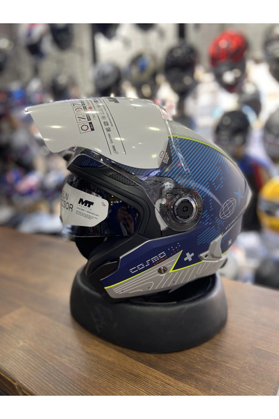 MT Helmets LAYOUT MAT MAVİ YARIM KASK GÜNEŞ VİZÖRLÜ