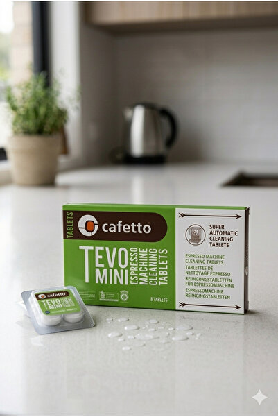 Cafetto Tevo Mini Espresso Makinesi Temizleme Tableti 8'li - Tüm Kahve Makineleri Uyumlu - Yağ Çözücü - E11927