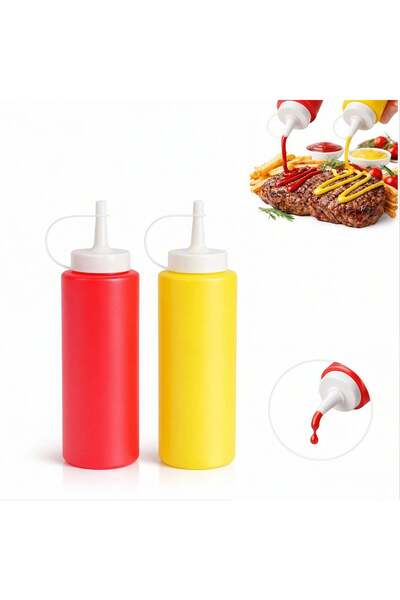 JML1 Set de 2 sticle dozatoare de sos cu capac și duză, 18,5 cm, plastic