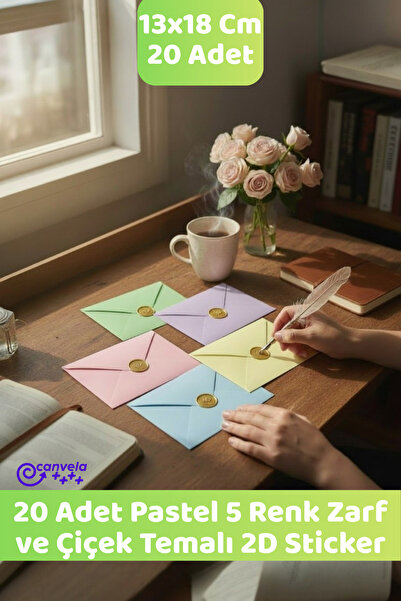 CANVELA 20 Adet Pastel Renkler 13x18 Zarf (Açık Sarı, Açık Mavi, Lila, Açık Y...