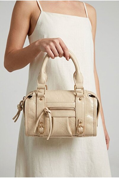 Lilivo Bags Kelly Gold Toka Detaylı Bowling El ve Omuz Çantası Bej