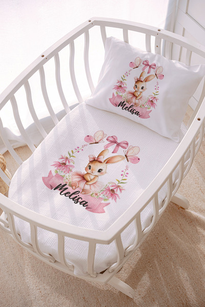 Personalized 70x120 Park Bed And Mother Side Quilting Set Cute Rabbit
