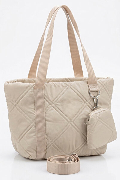 TOFİSA Γυναικεία Κρεμ Μίνι Τσάντα Ώμου με Λεπτομέρειες Πορτοφολιού - 28375-KREM