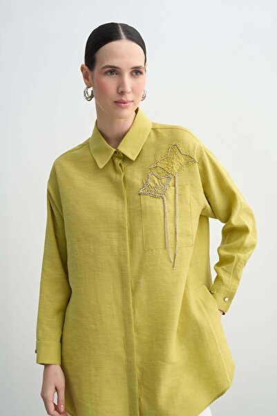 Moodbasic Stone Embroidered Bamboo Linen Shirt