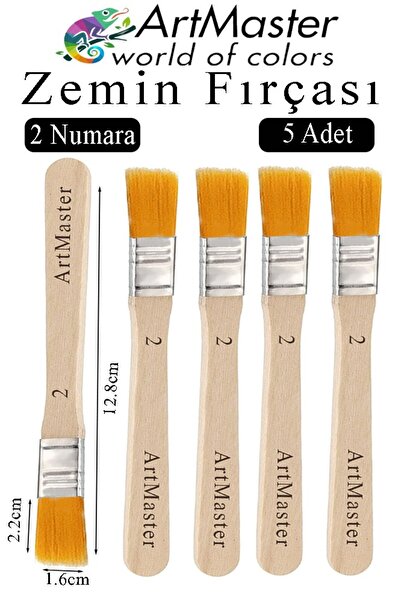 Artmaster Zemin Fırçası 2 Numara 5 Adet Boya Fırçası Sentetik İpek Uçlu Kıl A...