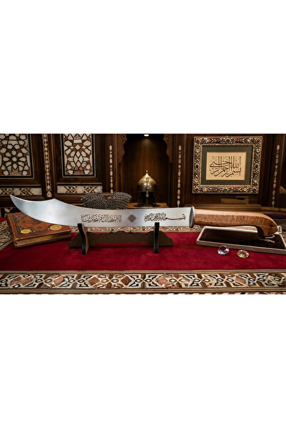 Medine Baazar Dekoratif Ahşap Standlı Çelik Zülfikar Kılıcı – Maneviyatı ve Ş...