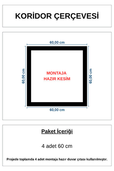 DİECOR Boyanabilir Dekoratif 2,5 cm Duvar Çıtası Koridor Çerçevesi Montaja Hazır (60x60)