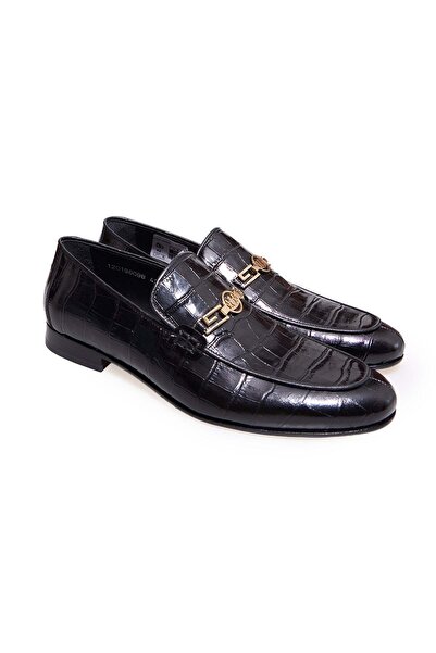 FRANCO CALVANI Black Color Laceless Genuine Leather Leather Sole Men's Shoes
