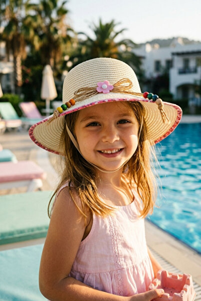 LAGRANZE Ψάθινο καπέλο για κορίτσια MINI FLORA 4-10 ετών