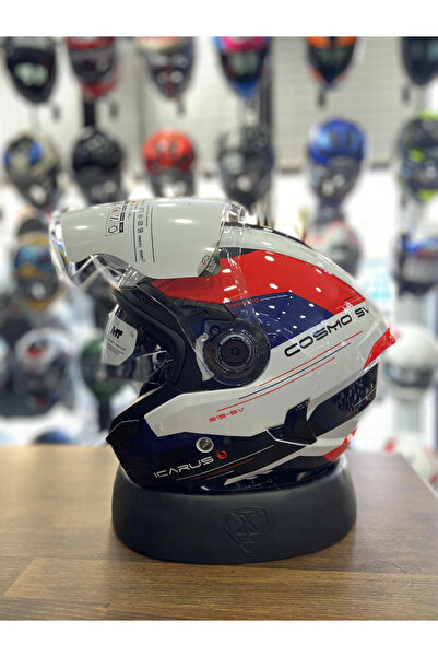 MT Helmets KIRMIZI BEYAZ YARIM KASK GÜNEŞ VİZÖRLÜ