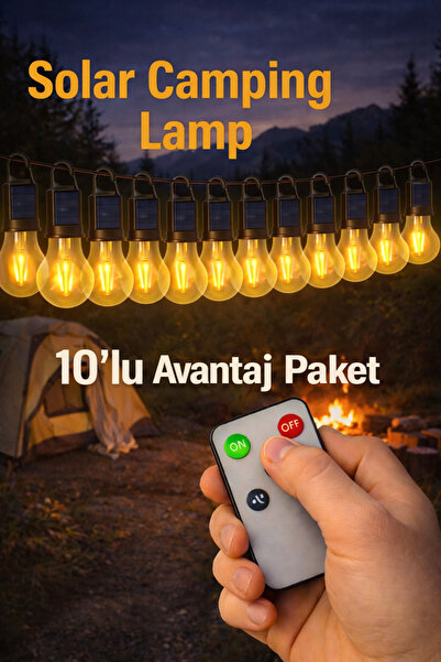 ozbience 10'lu Solar LED Kamp Ampülü Seti, USB Şarjlı ve Kumandalı Açık Hava ...
