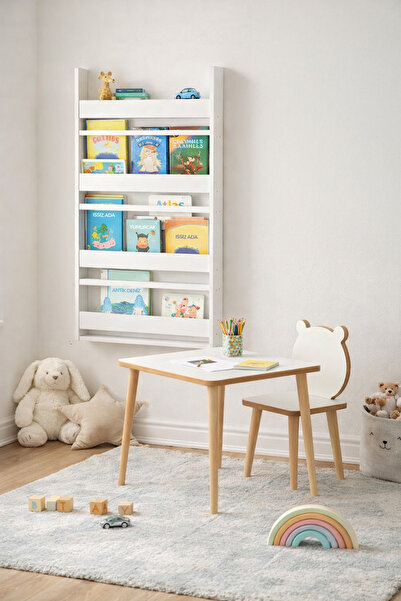 ROZİTOYS Çocuk Odası 4 Raflı Çok Amaçlı Kitaplık Ve Masa Sandalye Seti