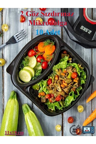 troykar 10 Adet SIZDIRMAZ 2 İki Göz Paket Servis Yemek Kabı Mikrodalga Derind...