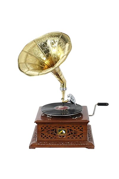 Otantik Çarşı Ahşap Oymalı Kare Gramofon