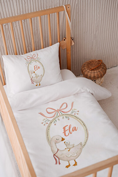 Lilabio %100 Pamuk Saten İsme Özel 100x150 Bebek Yatak Nevresim Seti Anne Yav...