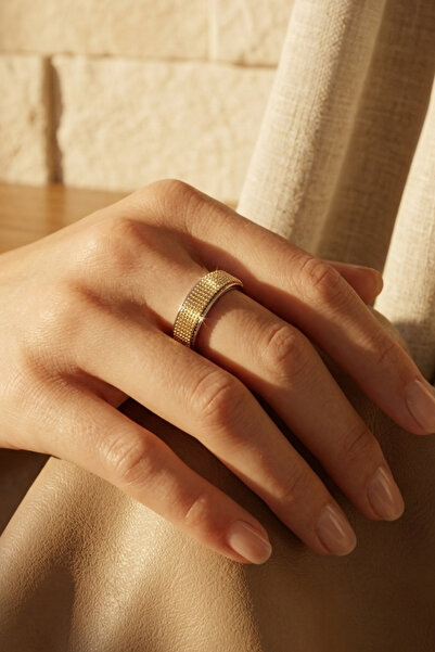 Rua Jewelry Özel Seri Çelik Örme Hasır Desenli Yüzük 23 numara| 14 Ayar Altın...