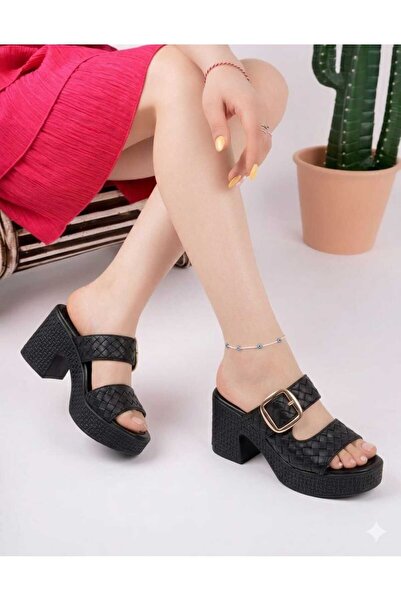 ÖzStep Classic Wedge Heeled Sandals with Side Buckle Detail