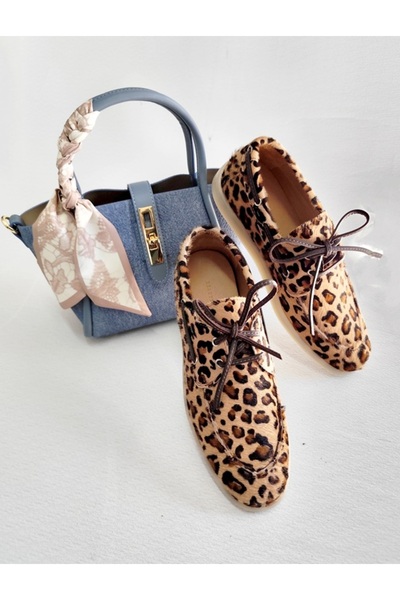Of&Off Women's Genuine Leather Leopard Pattern Moccasins