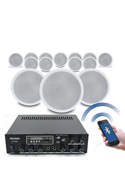 Rose Bluetooth Tavan Hoparlör Seti - 14 Adet 16cm Hoparlör + 1 Adet Amfi - Ev...