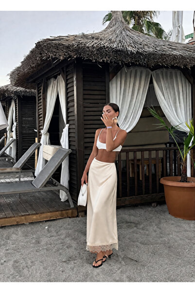 COMBİNE MİCHAİL Γυναικεία Σατέν Φούστα Basic Comfort Cream