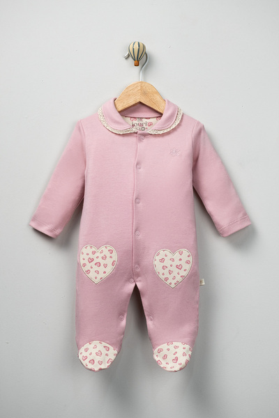 Jouri Baby Organic 100% Cotton Baby Girl Jumpsuit with Leopard Embroidery Detail
