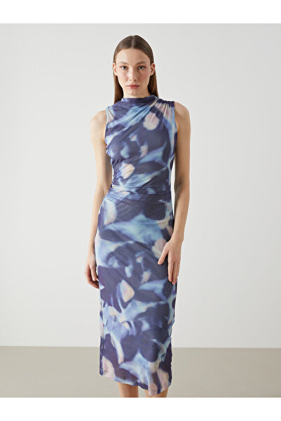 LC Waikiki Funnel Neck Tie-dye Ruched Bodycon Dress