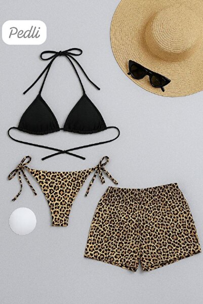 R ROCKBLACK Γυναικείο Σετ 3 τεμαχίων Μαύρο και με λεοπάρ σχέδιο με σορτς και ...