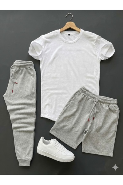 YK WEAR 3-Piece T-Shirt Shorts Tracksuit Set Without Print